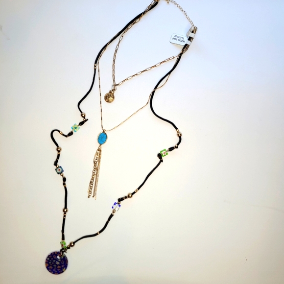 NWT FREE PEOPLE LAYERED SUEDE CHAIN BEADED LONG NECKLACE - Picture 3 of 7